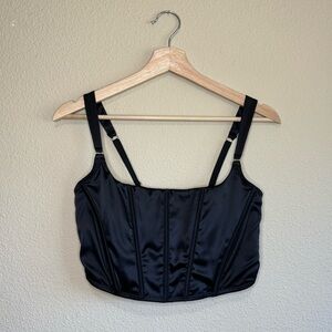 Auden tank womens large corset spaghetti strap satin cropped black